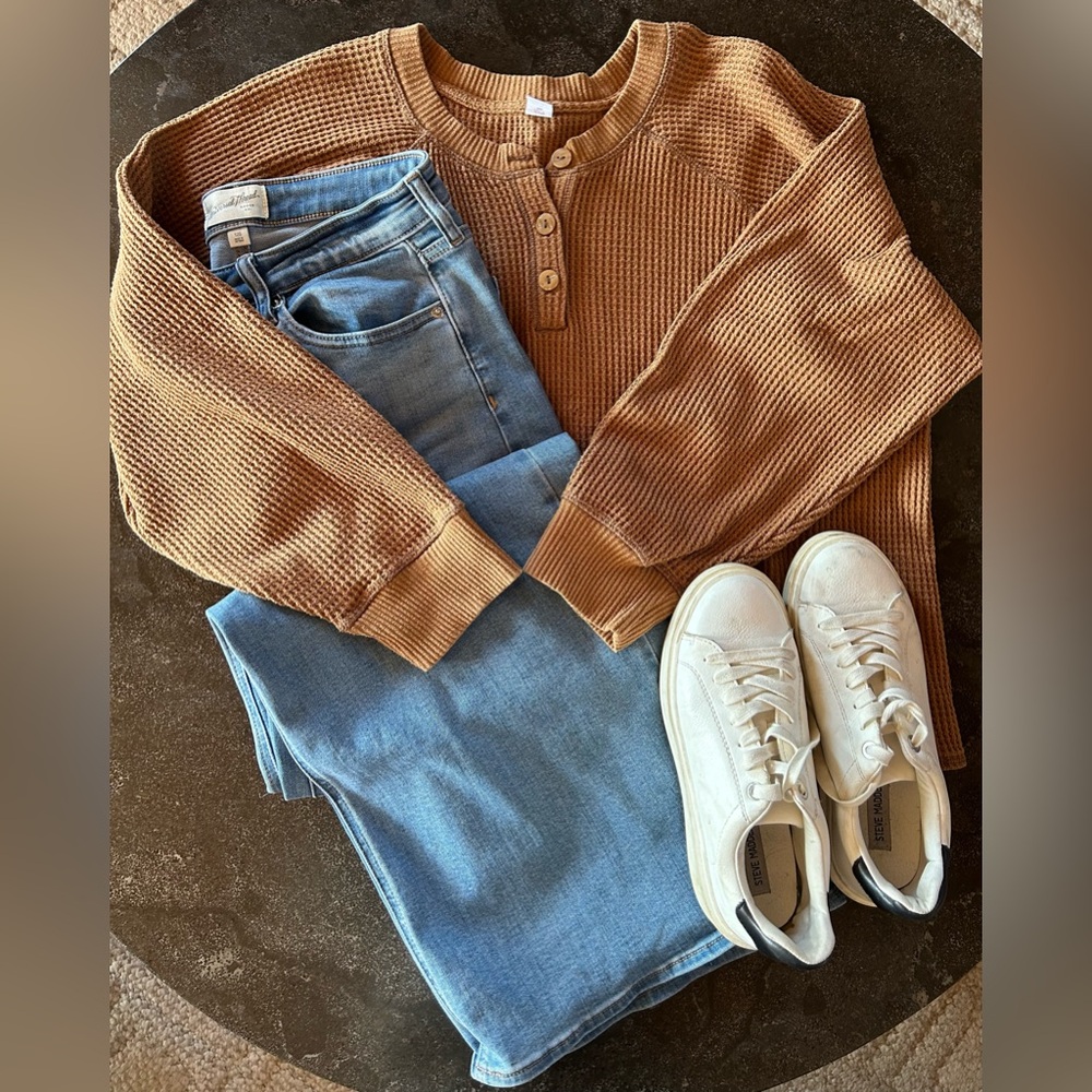 Old Navy | Carmel Waffle Kint Long Sleeve Top